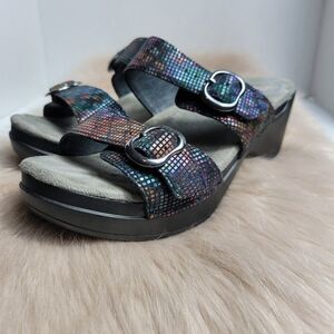 Sophie Black Stained Glass Leather Slide Sandals